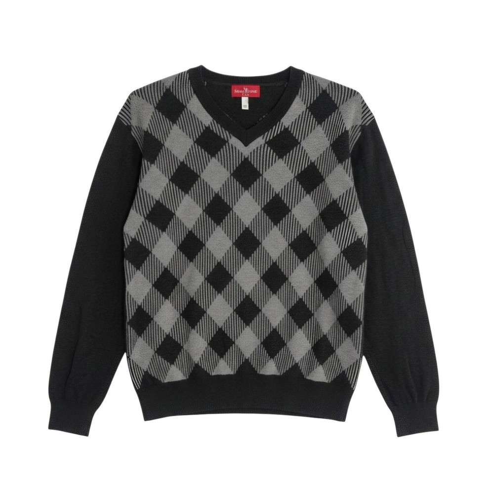 Marc Ecko Cut & Sew Argyle Sweater Size XL Black‎ Heather Gray Long Sleeve